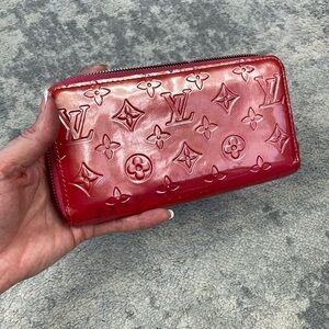 Louis Vuitton Monogram Vernis Long Zip Wallet Needs Repair Red Cherry